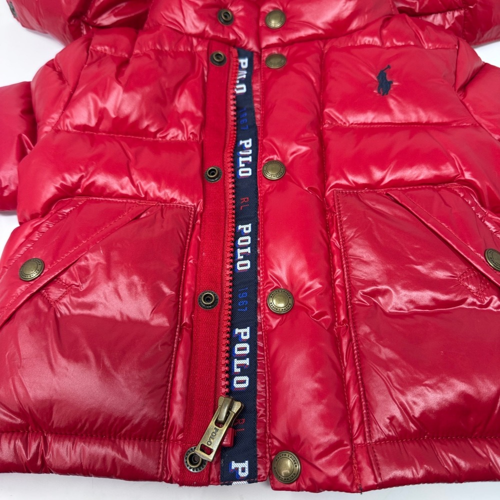 Ralph Lauren Puffer Jacket Girls Red Hooded Down Coat 6 Months - Picture 8 of 9